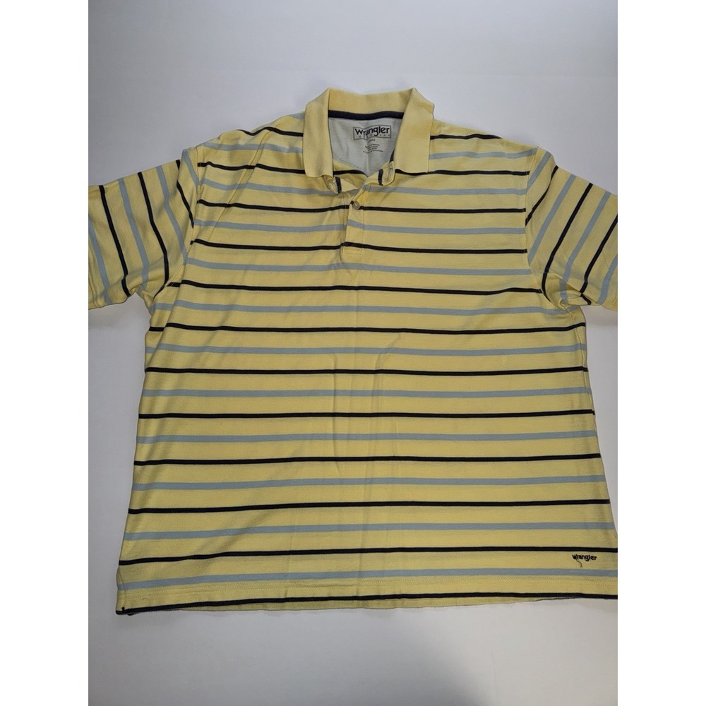 Wrangler Hero Men Large Polo Shirt Yellow Blue Navy Striped 100% Cotton Casual